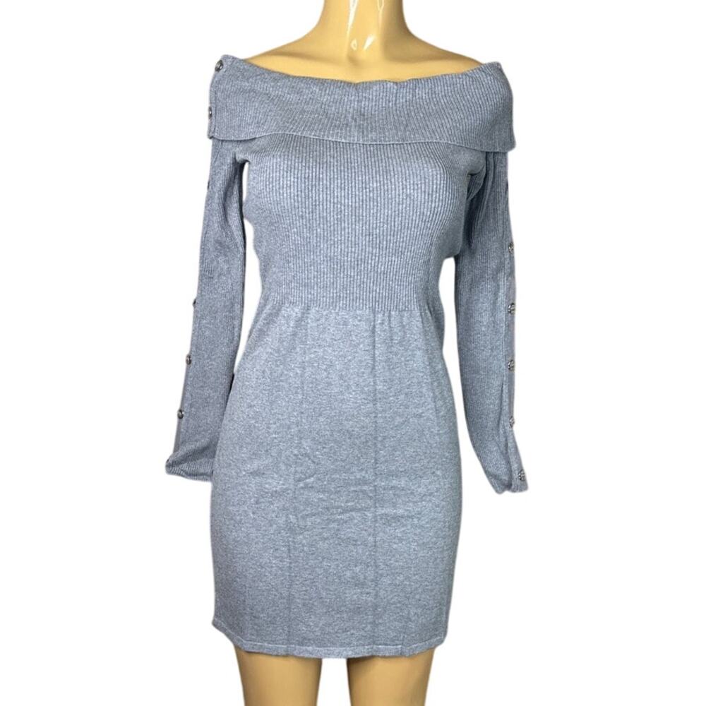 White House Black Market Off The Shoulder Ribbed Sweater Dress Gray Size Small